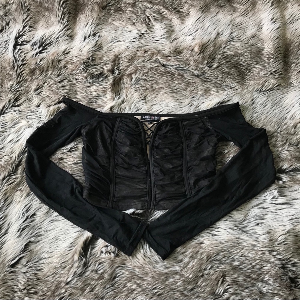 FASHION NOVA SHEER RUCHED CROP TOP